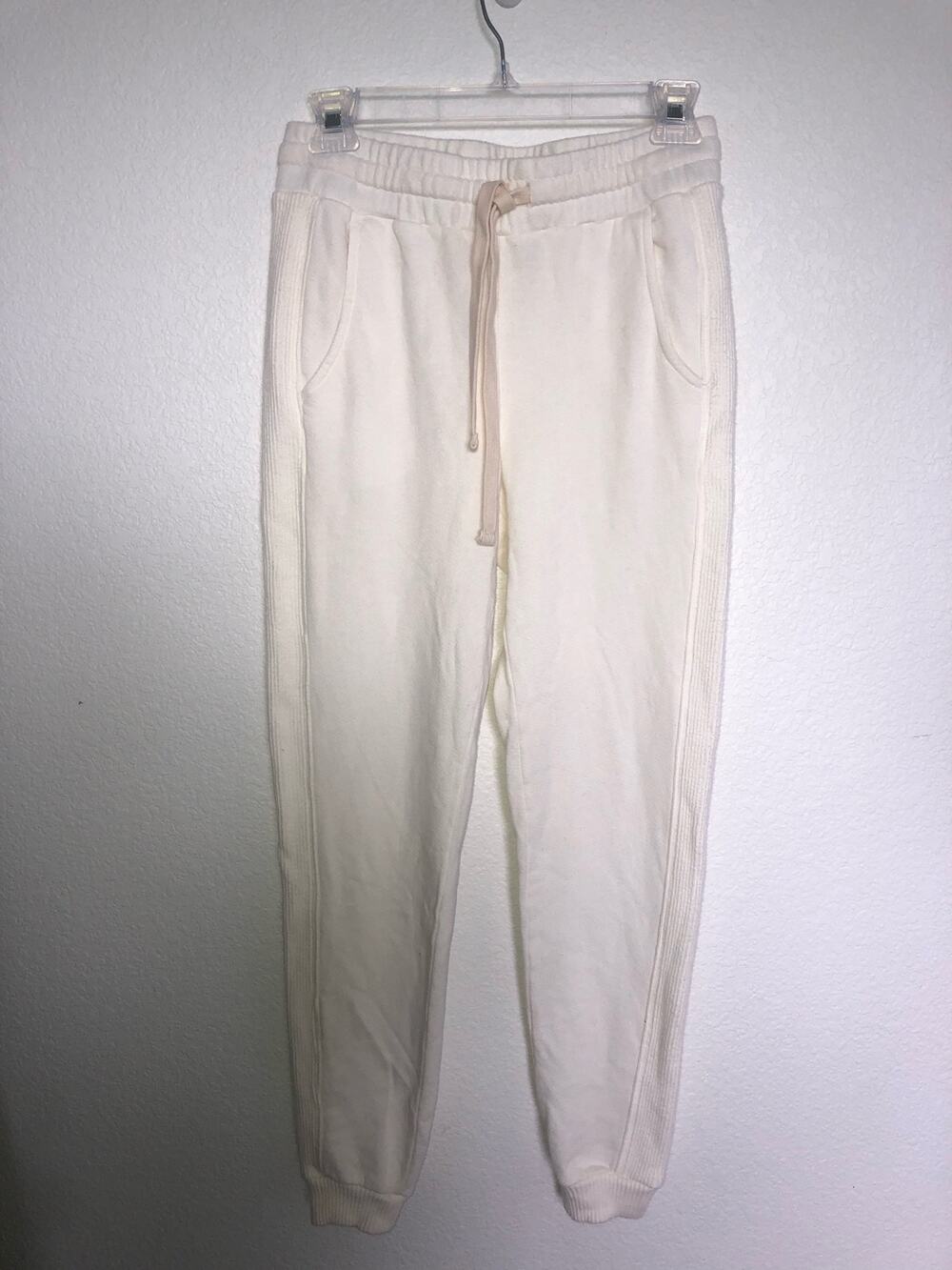 Monrow Winter White Drawstring Joggers with Ribbed Leg Stripe - XS